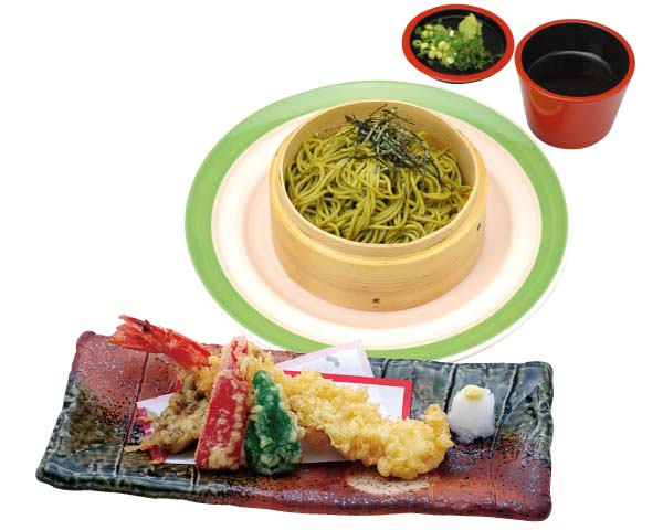 茶そばと超特大海老天婦羅のセット